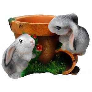 Фигура садовая Кашпо горшок с зайцами 22х22х18 см