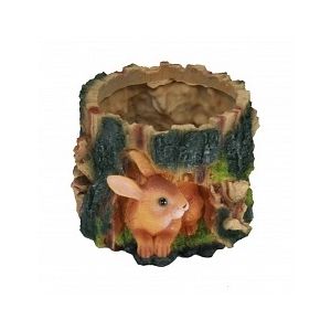 Фигура садовая Кашпо Пень с зайцем полистоун