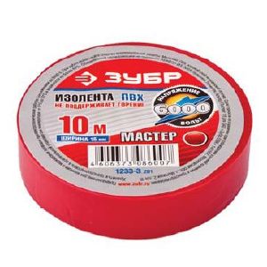 Изолента 15 мм х10 м ПВХ ЗУБР МАСТЕР 6000В Красная 1233-3