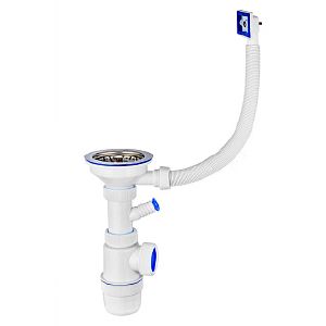 Сифон универсальный для керам. и неррж. мойки с выпуском 114 мм «КОРЗИНКА»  выход 1 1/2"