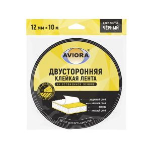 Скотч двусторонний Aviora, вспененная основа, 12 мм 10 м, черный 302-012
