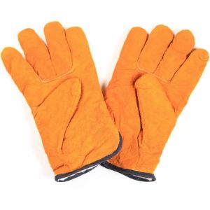 Перчатки цельноспилковые, спилок, замша, без рисунка, оранжевая основа, манжет-резинка, утепленные,