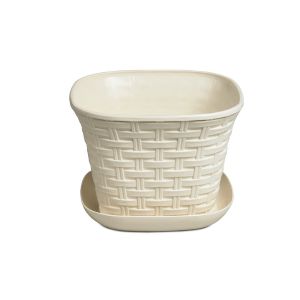 [3612126] Кашпо квадратное «Ротанг» 1,2 л  с поддоном (слоновая кость)