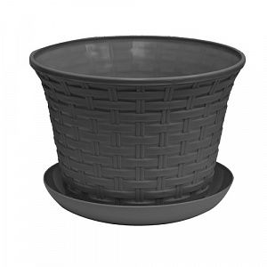 Кашпо Виолет Ротанг 3,0 л, круглое с поддоном, серый 363018