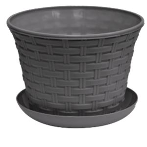 [361118] Кашпо круглое «Ротанг» 1,1 л  с поддоном  (серый)
