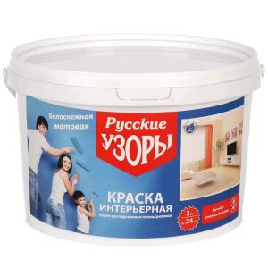 Краска водно-дисперсионная, Русские узоры, акриловая, интерьерная, матовая, белоснежная, 3 кг
