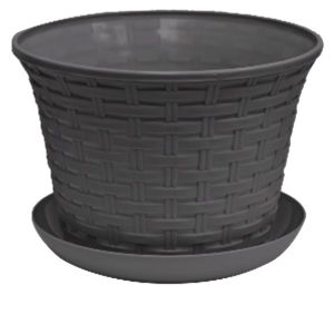 [364018] Кашпо круглое «Ротанг» 4,0 л  с поддоном (серый)