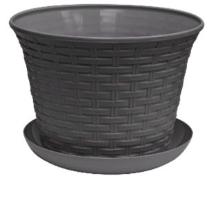 [366118] Кашпо круглое «Ротанг» 6,1 л  с поддоном  (серый)