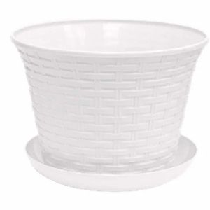 [366106] Кашпо круглое «Ротанг» 6,1 л  с поддоном  (белый)