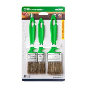 Набор кистей плоских для дерева Акор Эксперт (25, 35, 50 мм), смешанная щетина, 3 шт
