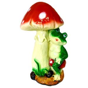 Фигура садовая гипс Лягушка под мухомором большая 460*290 мм