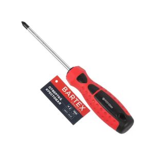 Отвертка крестовая, Bartex, PH2, 2х100 мм, антискользящая двухкомпонентная, CrV сталь, Любитель