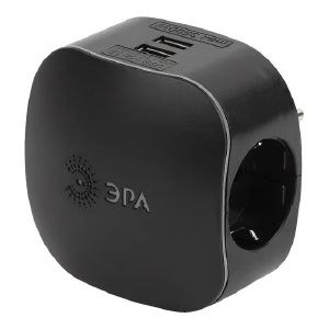 Разветвитель ЭРА SP-3e-USB-BLACK на 3 розетки + 2 USB с заземлением со шторками 16А черный