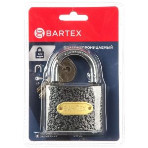 Замок навесной Bartex, блистер, цилиндровый, влагонепроницаемый, 63 мм, чугунный, 3 ключа