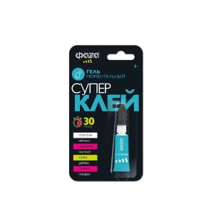 Супер клей ФАZА, однокомпонентный, 3 г, гель, моментальный, блистер, 5044081, GGl-3x1