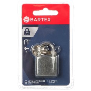 Замок навесной Bartex, блистер, цилиндровый, 25 мм, чугунный, 2 ключа