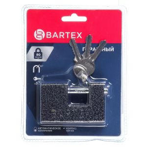 Замок навесной Bartex, блистер, гаражный, цилиндровый, 80 мм, чугунный, 3 ключа