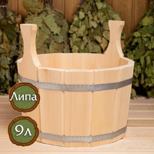 Шайка из липы, 9 л, круглая, нержавеющий обруч 3782878