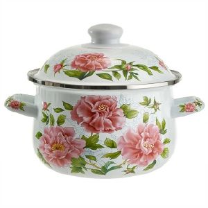 [ЕМ-1503] Кастрюля MetaLLoni эмалированная с эмалированной крышкой 3,6 л, d=22см, «Пионы»