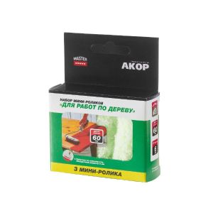 Мини-валик из микрофибры для дерева Акор Мастер, D40 x 60 мм, бюгель 6 мм, набор 3 шт