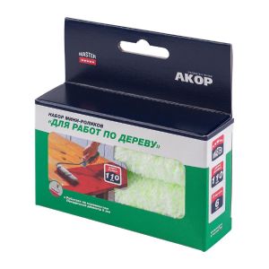 Мини-валик из микрофибры для дерева Акор Мастер, D40 x 110 мм, бюгель 6 мм, набор 2 шт