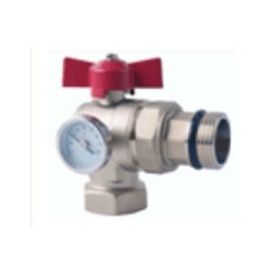 Кран шаровый 1" угловой с полусгоном и термометром VIEIR