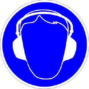 Знак «Работать в защитных наушниках» пленка ПВХ 200х200 M03