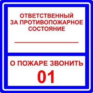Знак «Ответственный за противопожарное состояние помещения» пленка ПВХ 200х200 K29