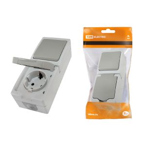 Блок выключатель с розеткой открытой установки TDM Вуокса вертикальный с заземлением IP54