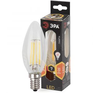 Лампа светодиодная Эра F-LED Е14 7 Вт B35 Свеча Прозрачная 2700К