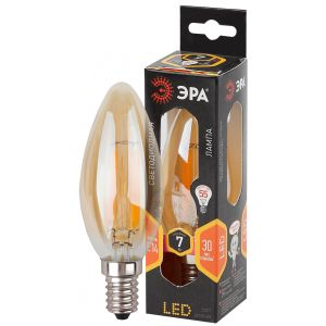 Лампа светодиодная Эра F-LED Е14 7 Вт B35 Свеча Золотая 2700К