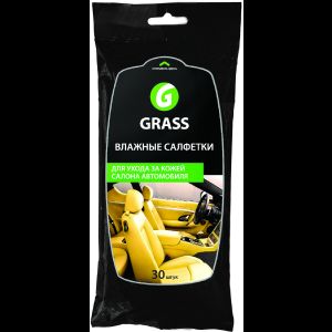 Влажные салфетки GRASS для ухода за кожаным салоном автомобиля (с натур.воском)