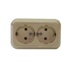 Розетка 2ОП с/з кремовая накладная Makel