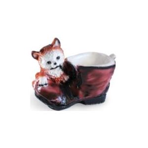 Фигура садовая гипс Кашпо Башмак с котенком 21x27 см ГАРДЕНВИЛЛ