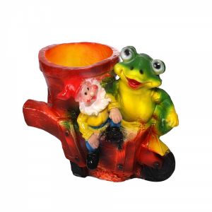 Фигура садовая гипс Кашпо Лягушка с гномом на тачке ГАРДЕНВИЛЛ