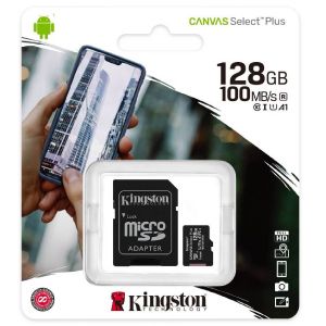 арта памяти Kingston 128GB MicroSDHC Class 10 UHS-I U1 Canvas Select Plus (с адаптером SD)*