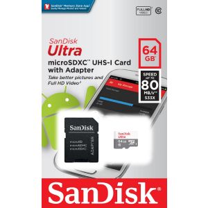арта памяти SanDisk 64GB MicroSDXC Class 10 UHS-I (100Mb/s) (с адаптером SD)*
