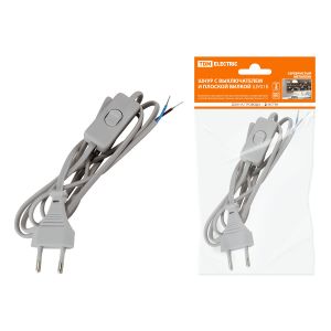 Шнур для бра TDM с выключателем и вилкой ШВВП 2x0,75 мм 2 м Сереб.металлик