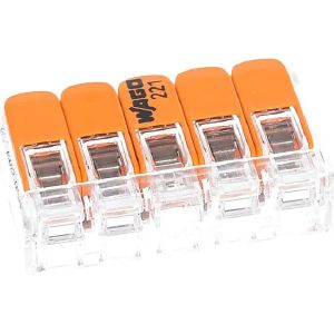 Соед.клемма WAGO 5-конт. (прозр, с рычажками) 221-415 3 шт уп