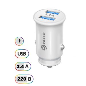 Автомобильная зарядка Dream SM07 2USB 2.4A белая
