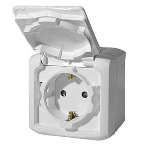 Розетка 1-м ОП Quteo 16А IP44 250В 2P+E с заземл. защ. шторки с крышкой бел. Leg 782321