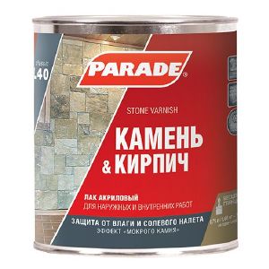 Лак для камня акриловый на растворит. PARADE L40 Камень & Кирпич, глянец, 0,75 л Россия