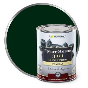 Грунт-эмаль 3 в 1 ЛАКРА Зелёный мох RAL 6005 0,8 кг