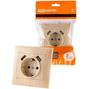 Розетка 1-м. с/у16А (земля) + 2 USB 2,1А 5В сосна SQ1815-0342