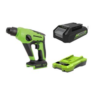 Перфоратор Greenworks GD24SDS1 24V (1,2 Дж) бесщеточный аккумуляторный c 2 Ач АКБ и ЗУ, в сумке