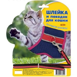 Комплект амуниции для кошек, ОШ 19-25 см, ОГ 28-33 см, поводок 1 см, микс цветов
