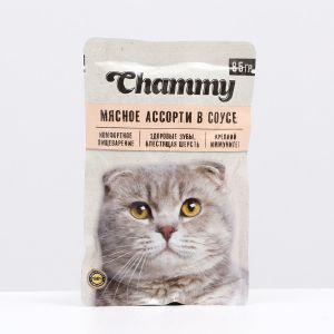 Влажный корм Chammy для кошек, мясное ассорти в соусе, пауч, 85 г