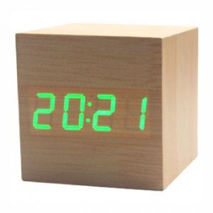 Часы-будильник Wooden Clock кубик беж.