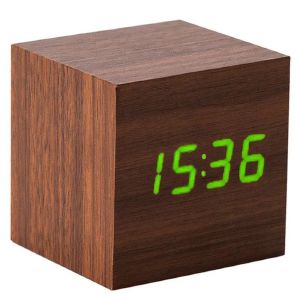 Часы-будильник Wooden Clock кубик корич.