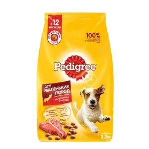 Сухой корм Pedigree для взрослых собак маленьких пород с говядиной, 2,2 кг